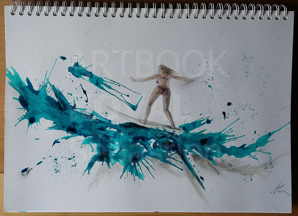 vague surfeuse de tache encre dessign dessin ARTBOOK KOVAL Sébastien artiste