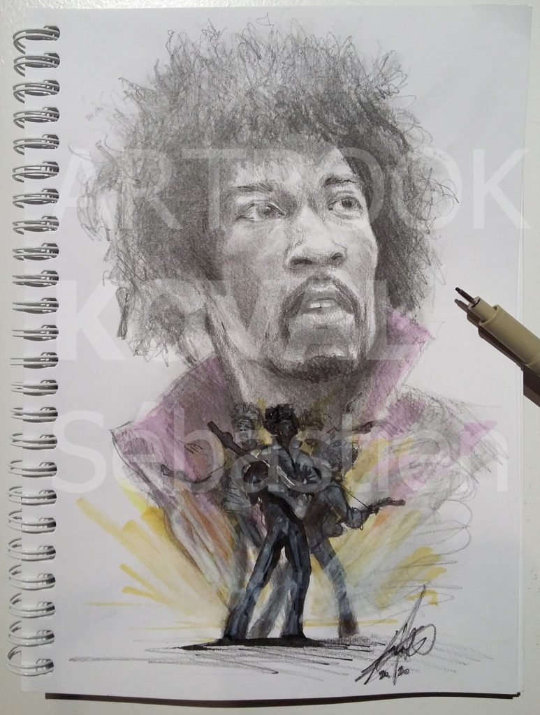 Jimi Hendrix portrait rock and roll woodstock dessign.fr dessin ARTBOOK KOVAL Sébastien