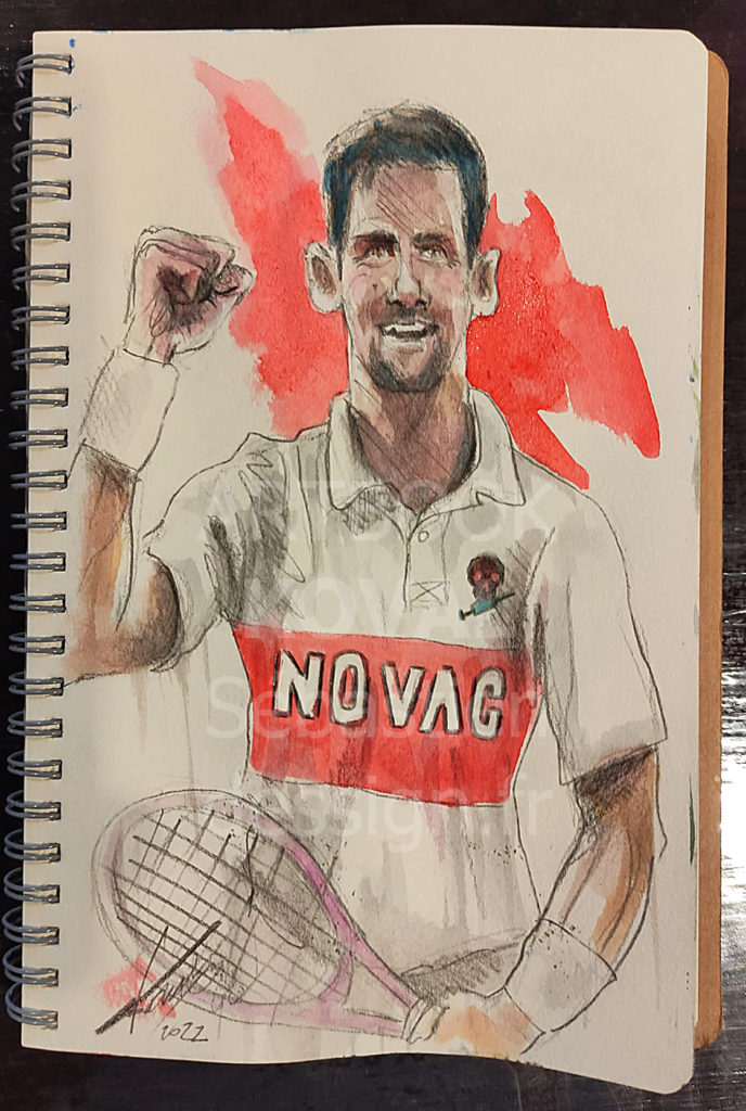 novak Djokovic tennis vaccin covid19 dessign.fr dessin ARTBOOK KOVAL Sébastien